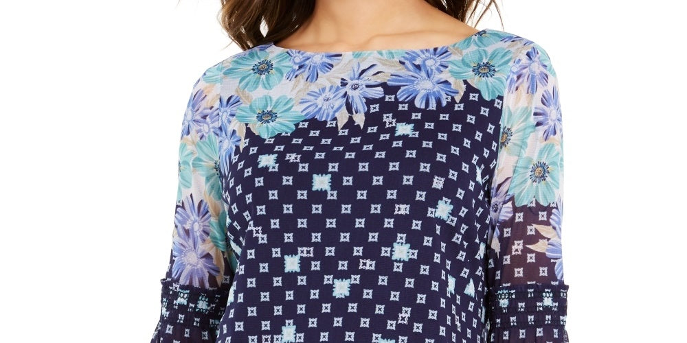 Charter Club Blusa de malha estampada feminina, azul marinho, tamanho médio