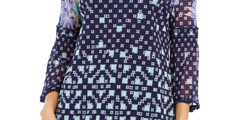 Charter Club Blusa de malha estampada feminina, azul marinho, tamanho médio