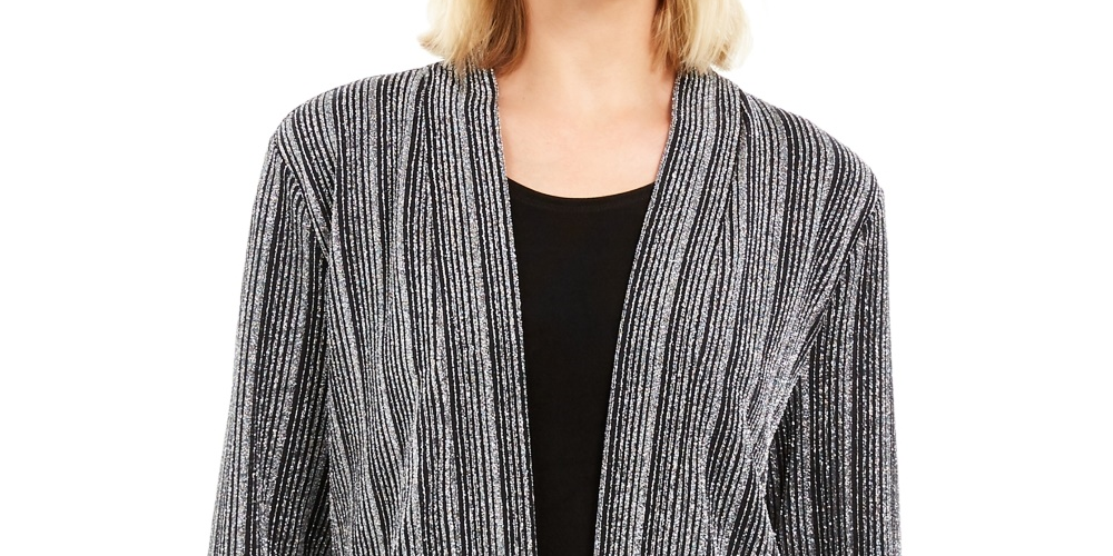 JM Collection Top Feminino Metálico em Camadas Preto Tamanho X-G