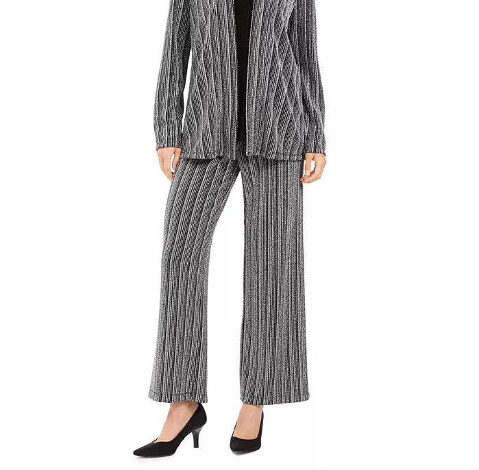 Cardigan metálico feminino JM Collection Petite com aparência em camadas, preto, tamanho pequeno grande
