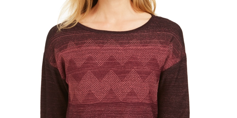 Suéter feminino JM Collection com costura metálica e ombros caídos, roxo, tamanho X-S