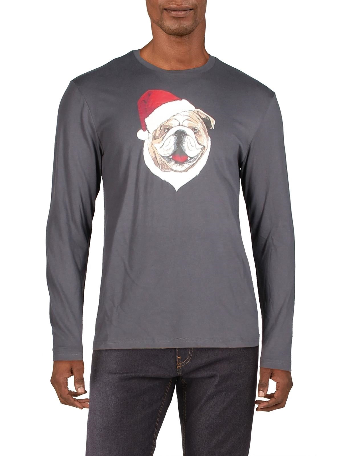 Club Room Masculino Santa Bulldog Festa de Natal Top Cinza Escuro Tamanho XX-G