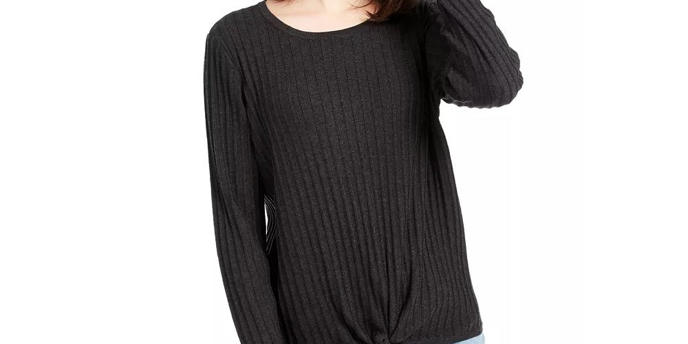 Suéter feminino canelado com nó da INC International Concepts, preto, tamanho XX-G
