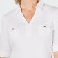 Karen Scott Blusa Feminina de Algodão com Gola Johnny, Branca, Tamanho P