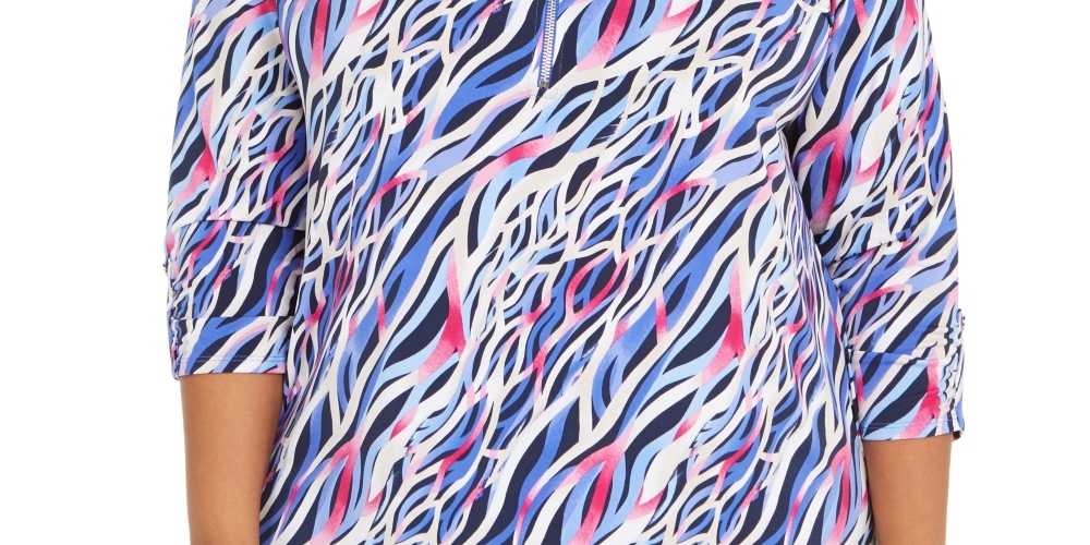 Túnica estampada com decote em zíper e manga comprida feminina JM Collection, tamanho 3X