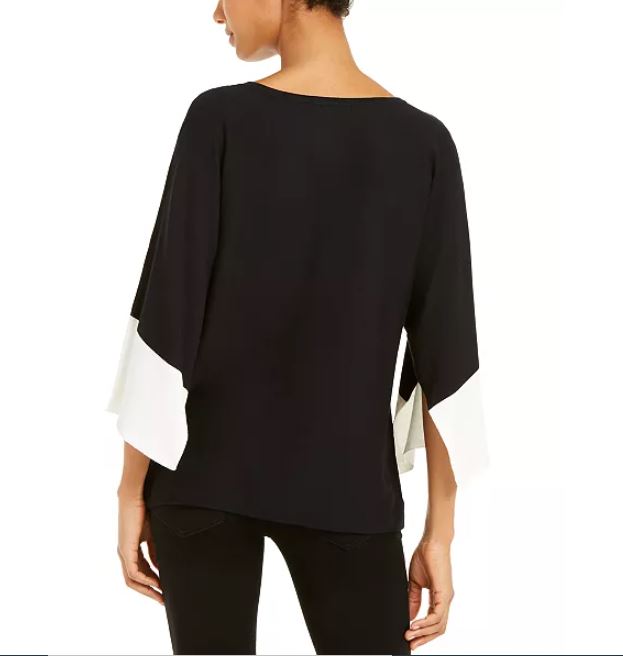 Suéter feminino Alfani com manga quimono e blocos de cores, preto, tamanho pequeno