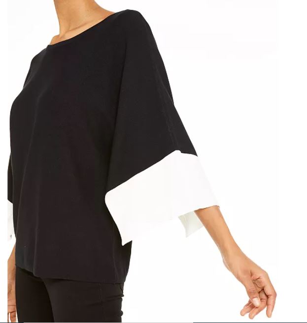 Suéter feminino Alfani com manga quimono e blocos de cores, preto, tamanho pequeno