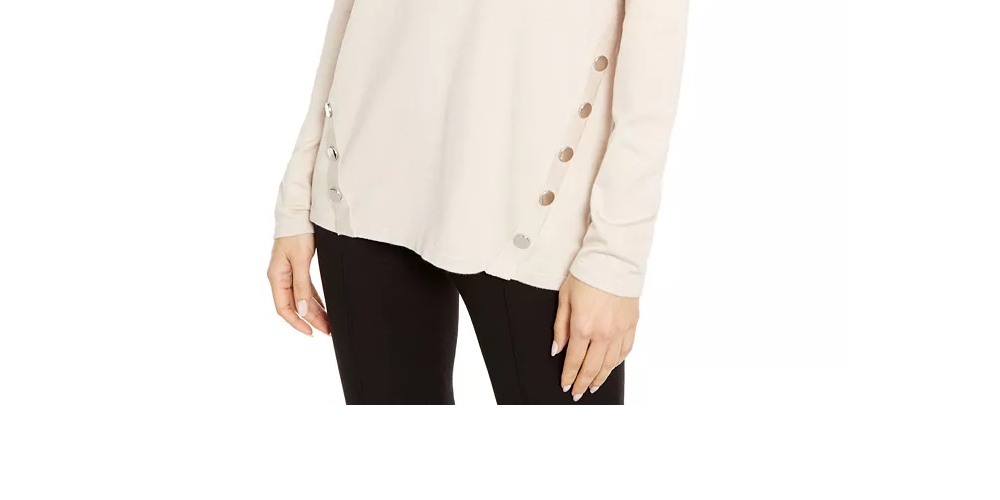 Alfani Suéter Feminino Petite Hardware Costurado Bege Tamanho Grande