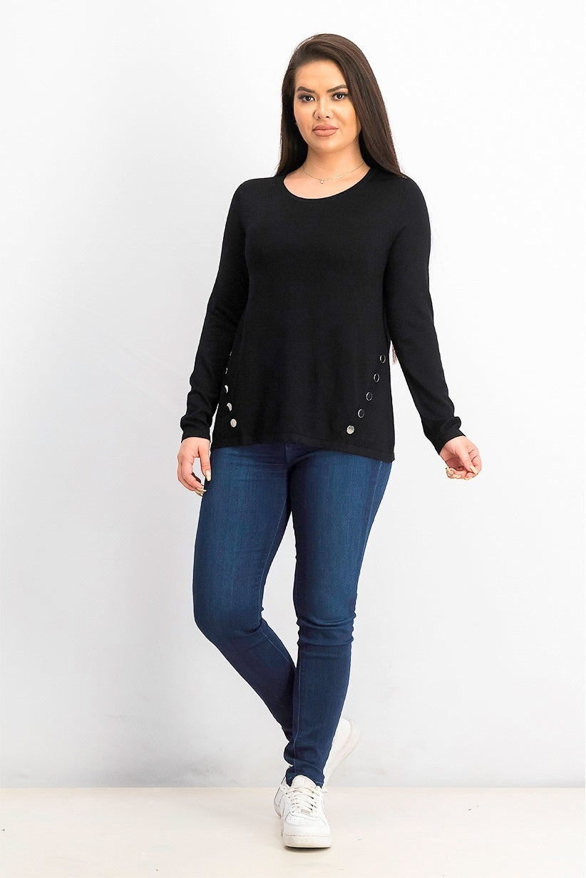 Suéter feminino Alfani com costura e ferragens, preto, tamanho pequeno