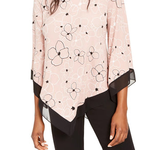 Blusa feminina Alfani Petite com estampa de bainha pontuda, rosa escuro, tamanho Petit