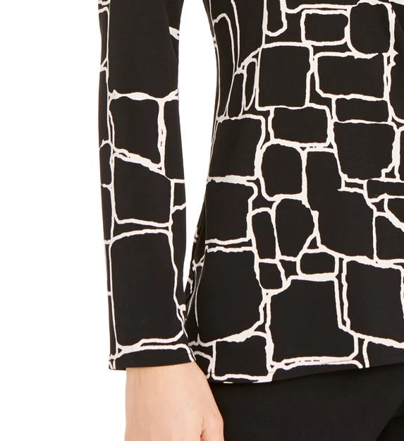 Blusa feminina Alfani com pregas frontais estampadas, preta, tamanho X-S