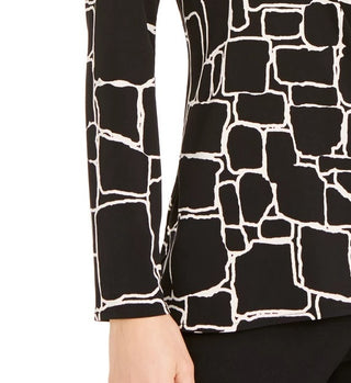 Blusa feminina Alfani com pregas frontais estampadas, preta, tamanho X-S