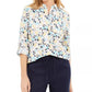 Camisa feminina de algodão com estampa floral Charter Club, branca, tamanho X-S