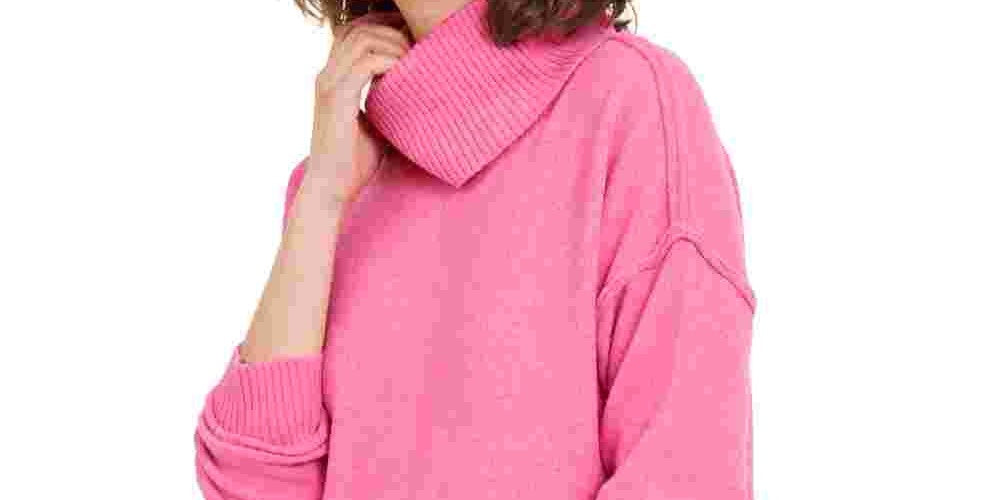 Camiseta feminina Bar III de manga comprida e gola alta, rosa, tamanho XX-G
