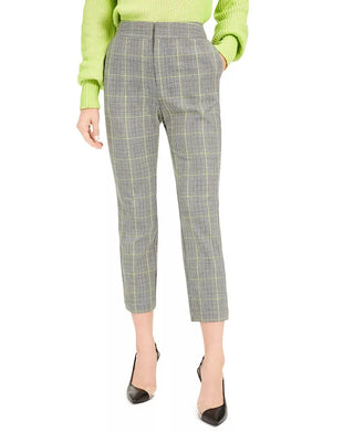 Bar III Women's Becca Tilley x Plaid Tapered Pants Grey Size 12
