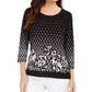 JM Collection Top estampado feminino preto tamanho pequeno