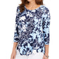 Camiseta estampada feminina JM Collection azul tamanho médio
