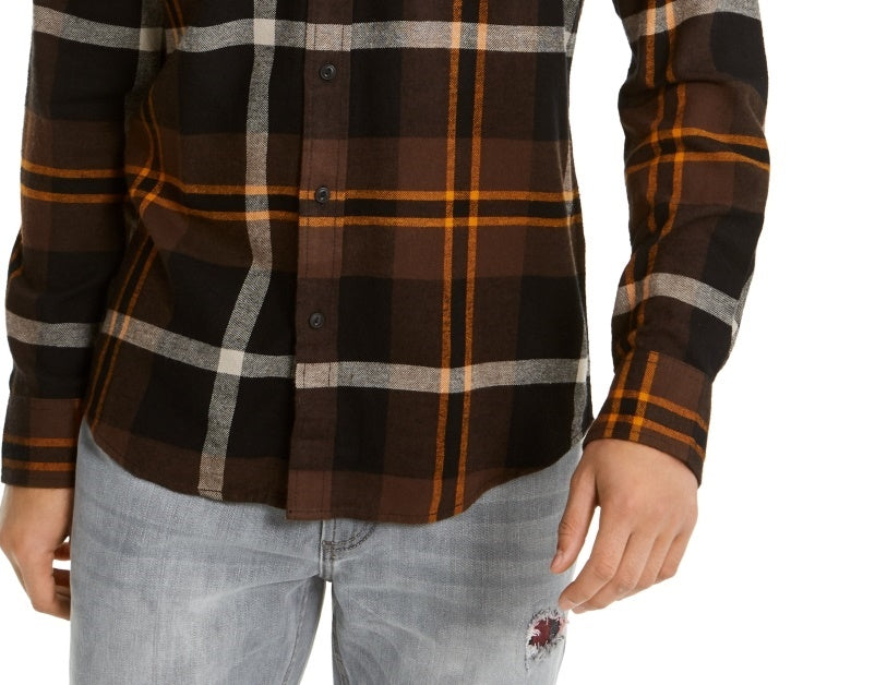 Camisa de flanela xadrez Drew masculina American Rag, preta, tamanho grande