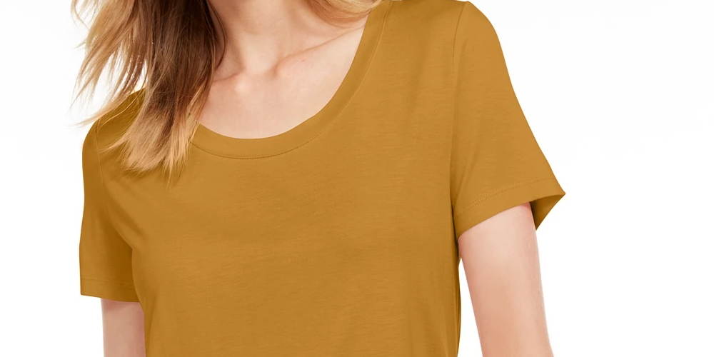Camiseta feminina Maison Jules com decote redondo, rosa, tamanho médio