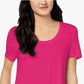 Camiseta feminina Maison Jules com decote redondo, rosa, tamanho pequeno