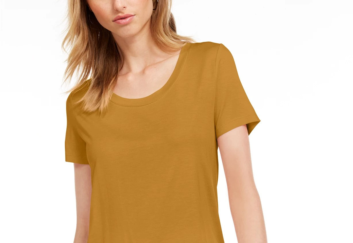 Camiseta feminina Maison Jules com decote redondo, amarela, tamanho médio