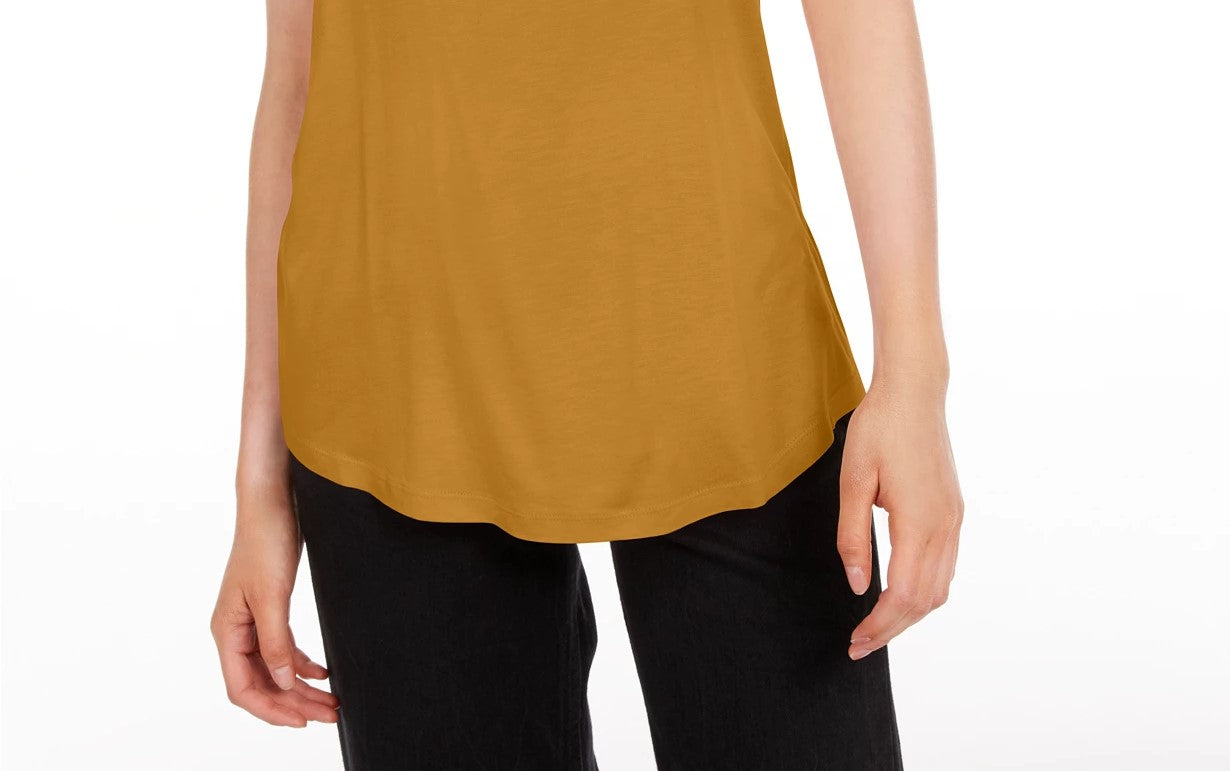 Camiseta feminina Maison Jules com decote redondo, amarela, tamanho médio