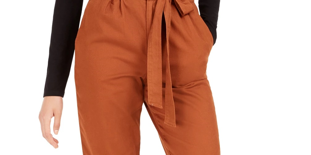 Calça feminina Bar III Becca Tilley X Paperbag Waist Laranja Tamanho P