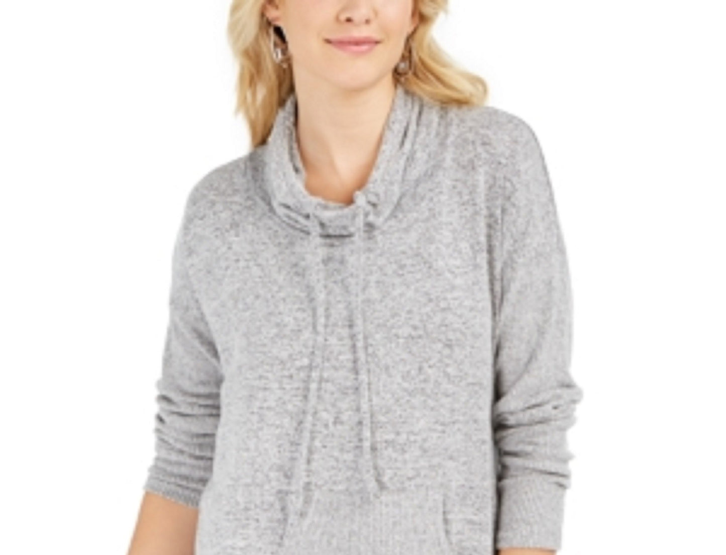 Suéter feminino com cordão e gola alta, estilo &amp; co, cinza, tamanho médio