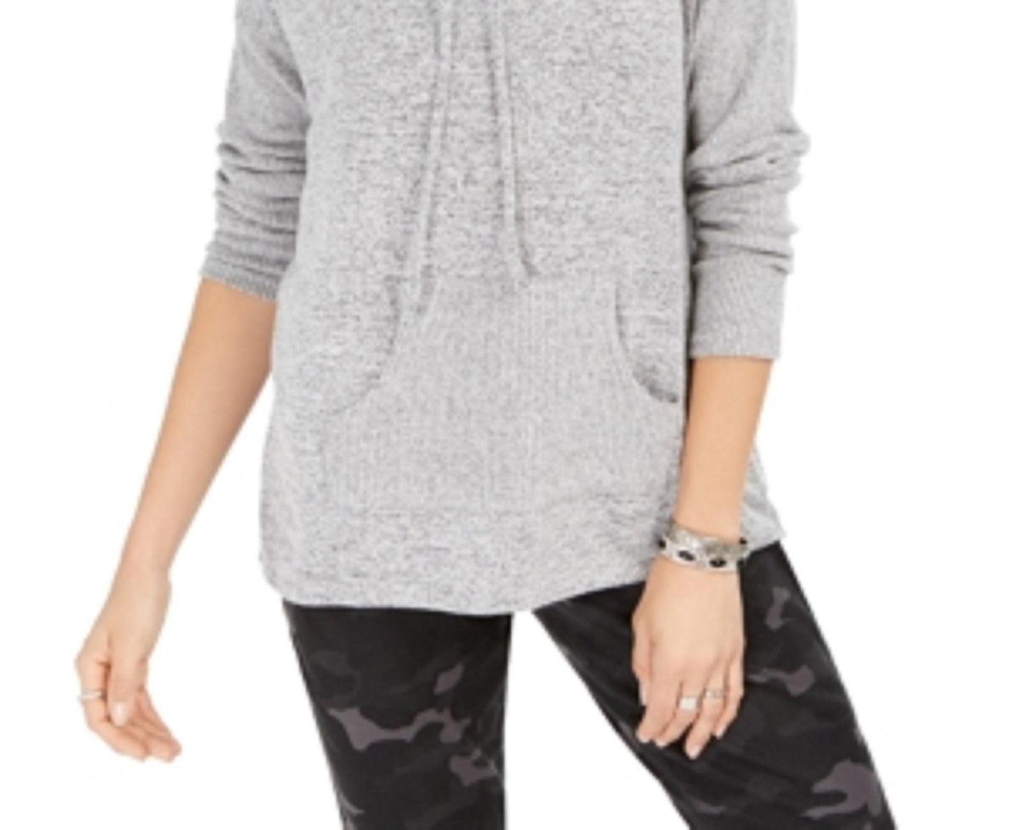 Suéter feminino com cordão e gola alta, estilo &amp; co, cinza, tamanho médio