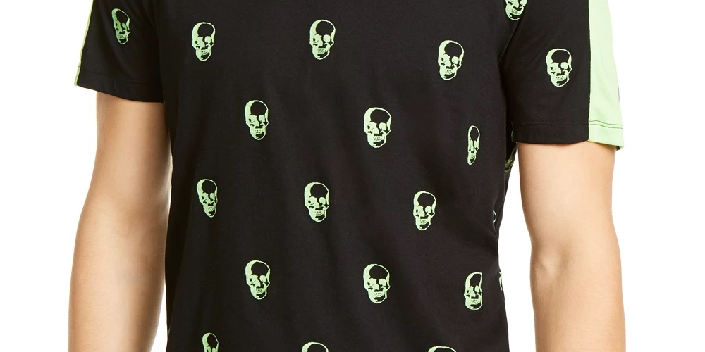 Camiseta masculina com estampa de caveira e gola V da INC International Concepts, preta, tamanho extra grande