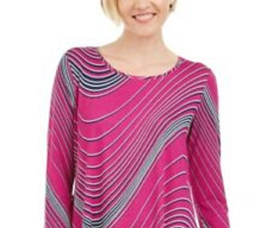 Camiseta feminina JM com estampa de redemoinho e manga 3/4, tamanho médio, vermelha, extra grande