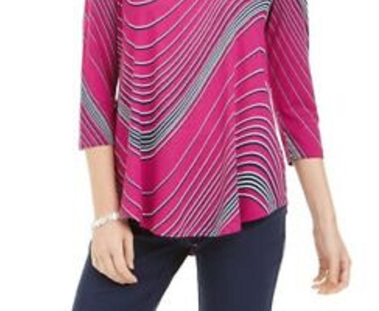 Camiseta feminina JM com estampa de redemoinho e manga 3/4, tamanho médio, vermelha, extra grande