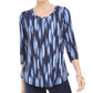 Camiseta feminina estampada manga 3/4 da coleção JM, azul, tamanho médio