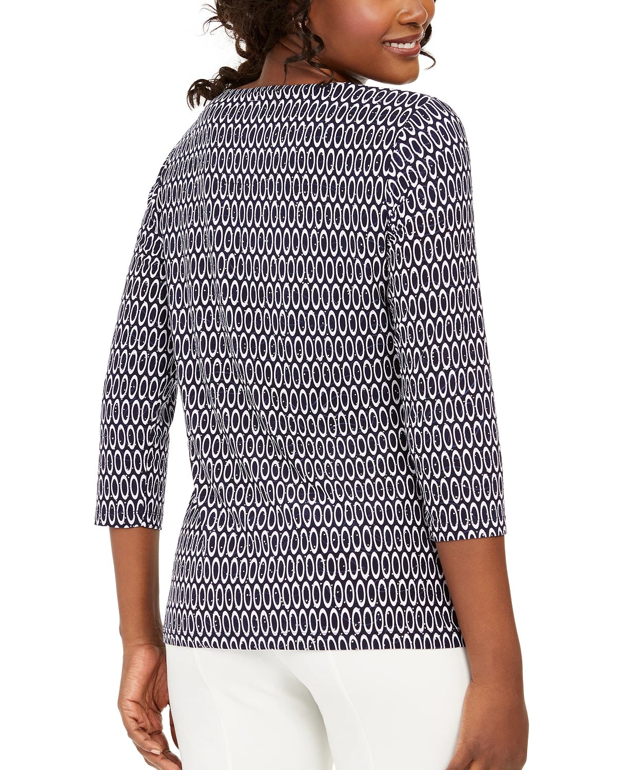 JM Collection Blusa Estampada Feminina Azul Tamanho P