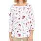 Camiseta feminina estampada de algodão pima Charter Club, branca, tamanho pequeno e pequeno