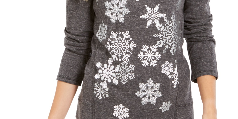 Moletom feminino com estampa de floco de neve estilo &amp; co, cinza, tamanho XX-G