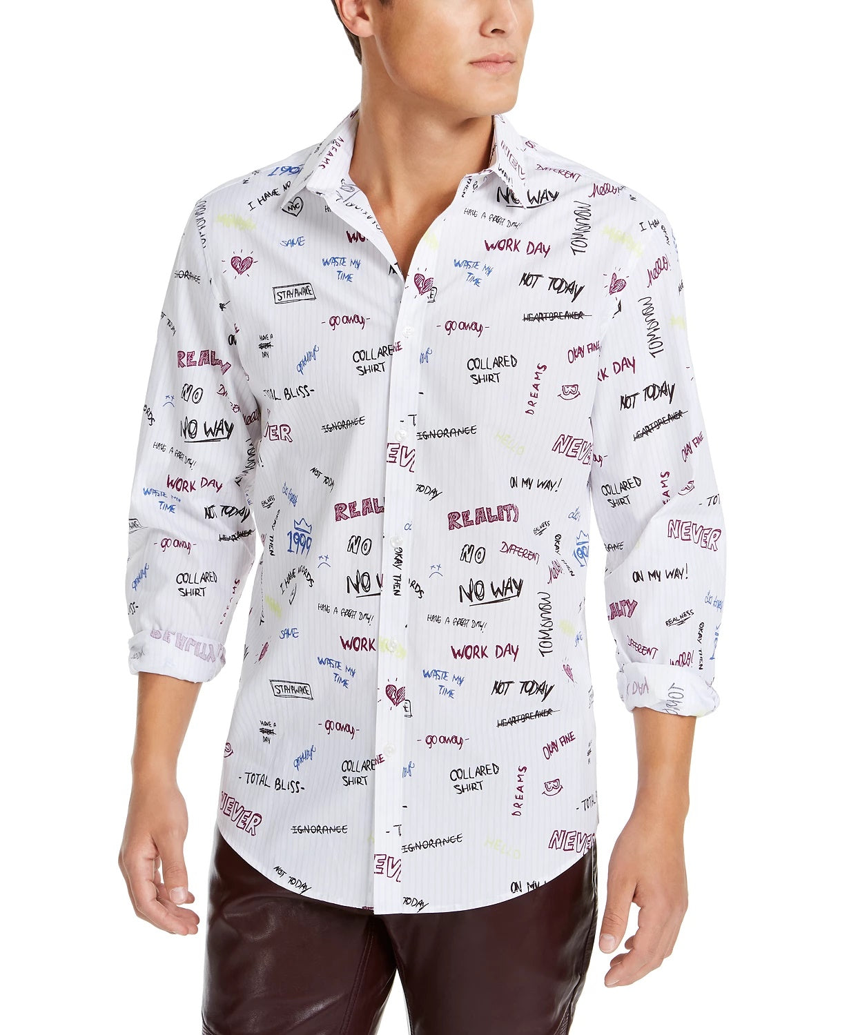Camisa estampada masculina INC International Concepts Expressions, branca, tamanho pequeno