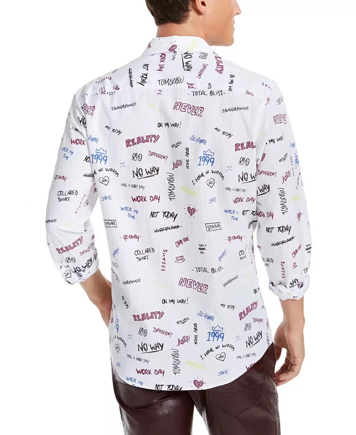 Camisa estampada masculina INC International Concepts Expressions, branca, tamanho pequeno