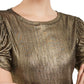 Blusa feminina com manga bufante metálica INC International Concepts, tamanho grande, dourada