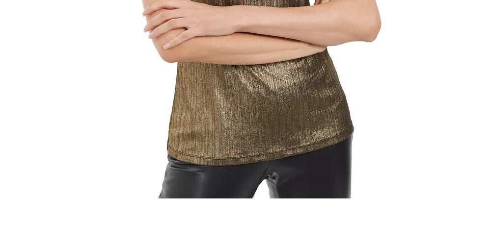 Blusa feminina com manga bufante metálica INC International Concepts, tamanho pequeno, dourada