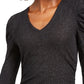 Blusa feminina franzida com decote em V e brilho, preta, tamanho grande, da INC International Concepts