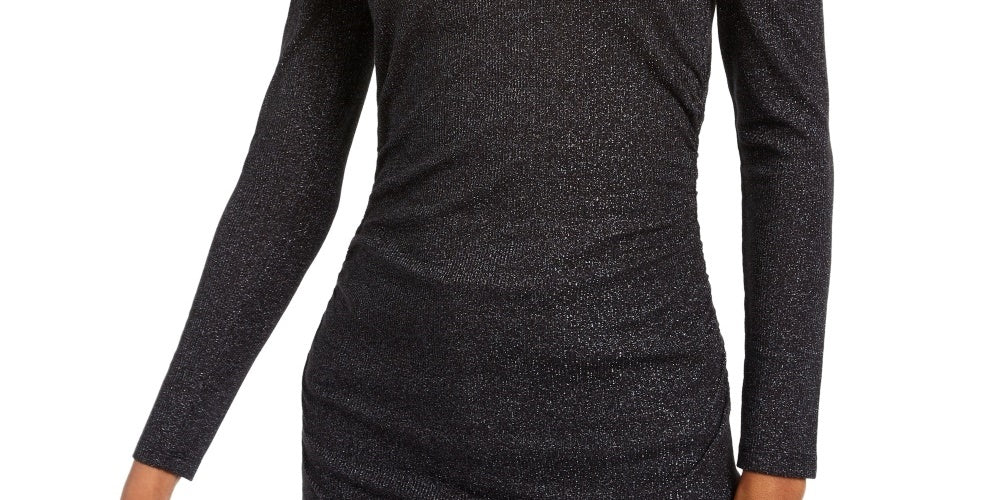 Blusa feminina franzida com decote em V e brilho, preta, tamanho grande, da INC International Concepts