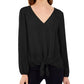Blusa feminina com amarração frontal da INC International Concepts, preta, tamanho médio