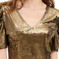 Blusa feminina de veludo com manga bufante INC International Concepts, tamanho pequeno, dourada