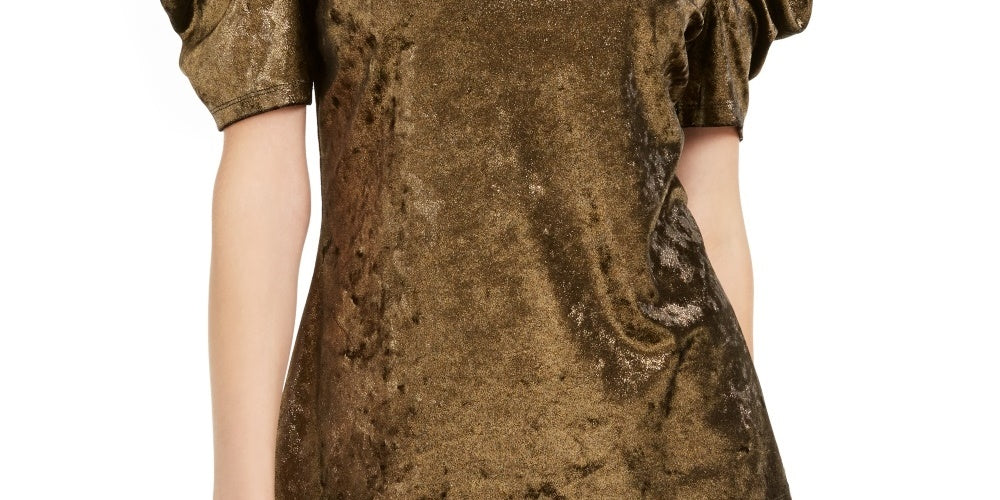 Blusa feminina de veludo com manga bufante INC International Concepts, tamanho pequeno, dourada