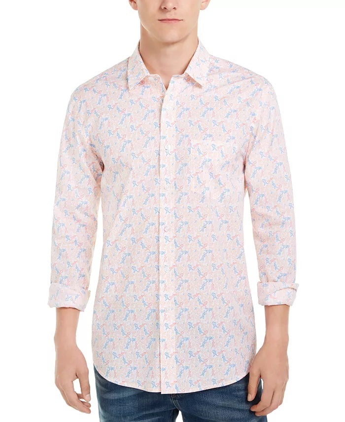 Camisa social masculina com gola estampada e ajuste clássico, tamanho XXX-G, branca