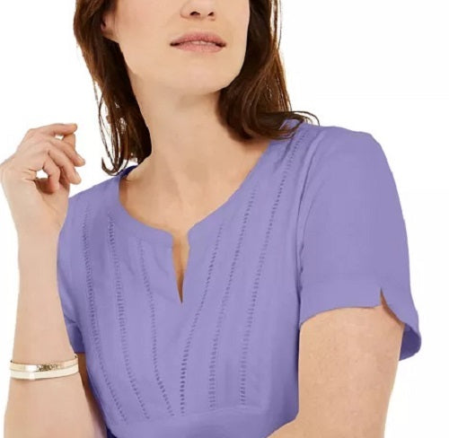 Karen Scott Blusa feminina de malha com decote aberto, turquesa/azul, tamanho P