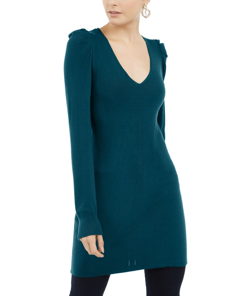 INC International Concepts Suéter túnica feminino com manga bufante verde tamanho extragrande