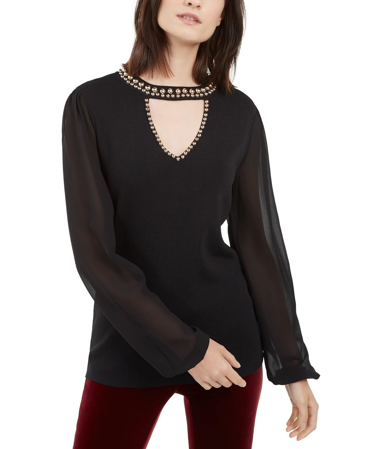 Suéter feminino com tachas e buraco de fechadura da INC International Concepts, preto, tamanho pequeno