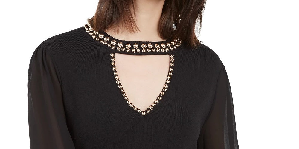 Suéter feminino com tachas e buraco de fechadura da INC International Concepts, preto, tamanho pequeno